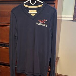 Hollister Dark Blue V-Neck Long Sleeve Top